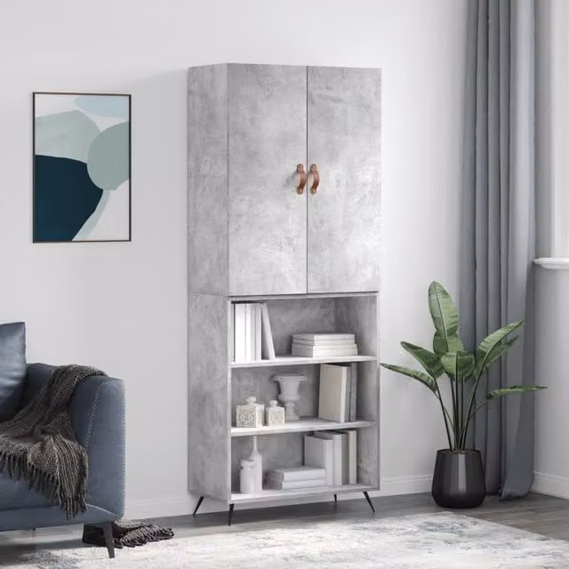 Berkfield Home Highboard in Concrete Grey, W/D/H: 69.5 x 34 x 180 cm