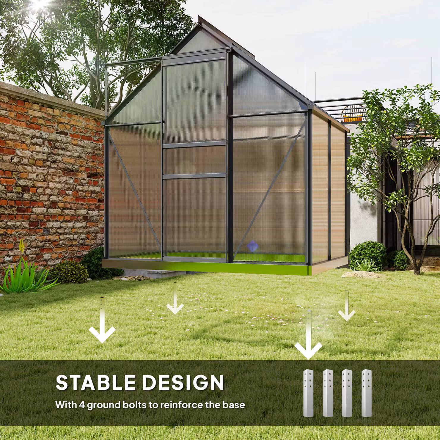 Outsunny Transparent Polycarbonate Walk-In Greenhouse with Sliding Window and Rain Gutter, W/D/H: 131 x 131 x 200 cm – 5