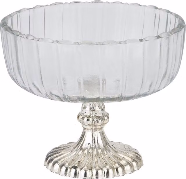 KDMK Elegant Fluted Glass Round Centerpiece Bowl in Silver and Transparent, Diameter: 15 cm