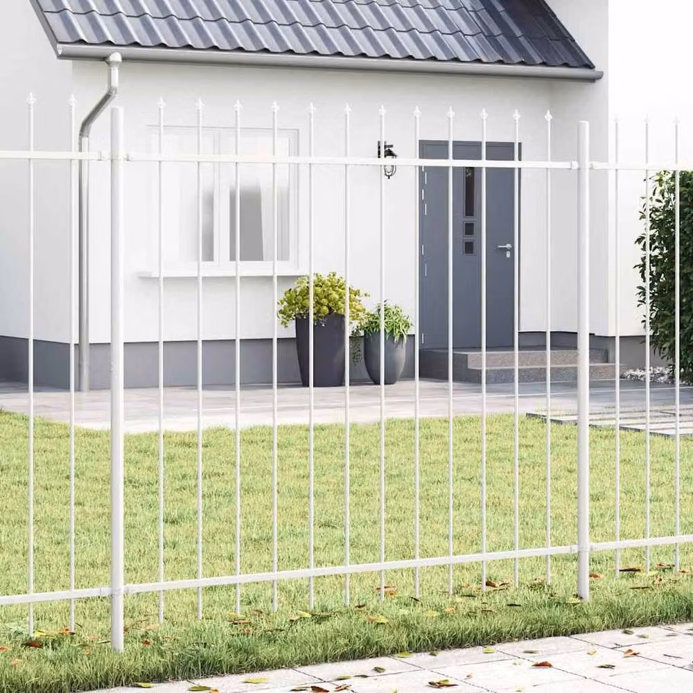 Berkfield White Steel Spear Top Garden Fence, H 200 cm x W 170 cm x D 1.5 m – 2