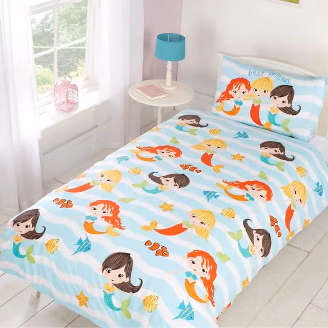 Rapport Home Mermaid Friends Kids Polycotton Duvet Set and Pillowcase, Multicolour, W: 140 cm, L: 200 cm