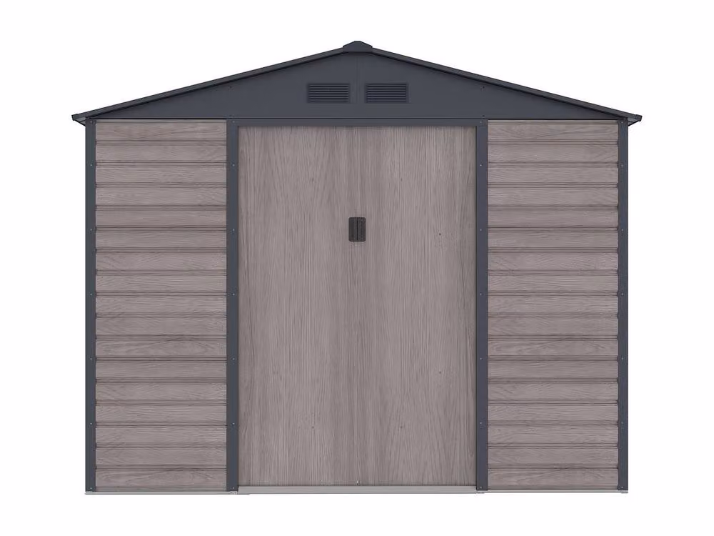 Vente-unique Grey Wood Effect Galvanised Steel Garden Shed with Double Doors and Window, 7.17 m2 – 2