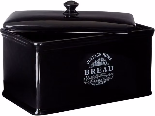 Orsina Black Ceramic Bread Crock with Lid for Loaf Storage – 1