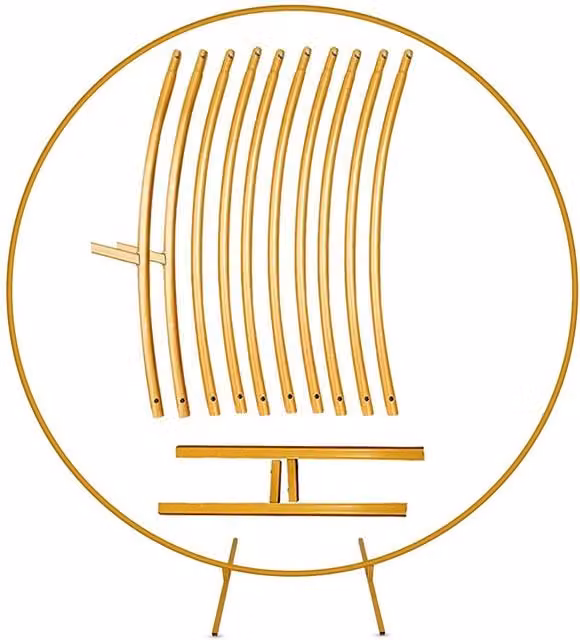 Neel Blue Round Metal Balloon Arch Frame with Floor Base, Gold, Height: 180 cm