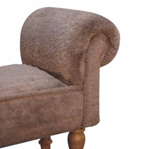 Adorable Lifestyle Modern Mango Wood Bedroom Bench with Brown Faux Fur Fabric – 4