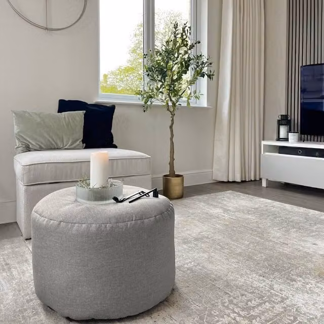 rucomfy Barley Ottoman Footstool and Indoor Pouffe Bean Bag in Light Grey