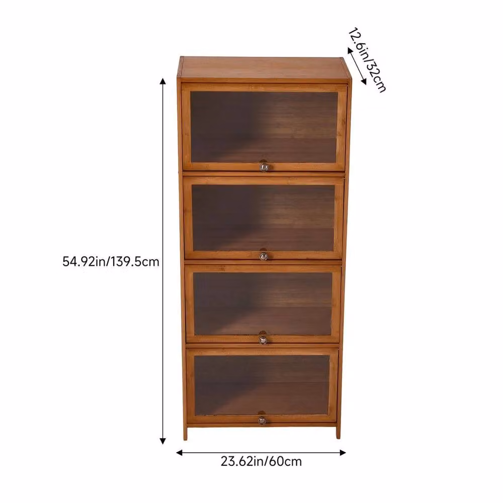 KORVIXA Tall Bamboo Kitchen Storage Cabinet in Brown with Glass Doors, W: 90.0 cm, H: 65.0 cm – 2