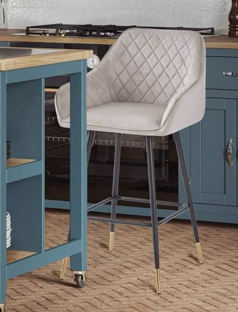 Baumhaus MINK Bar Stool Set of Two in Brown and Grey Velvet with Metal Frame – 1