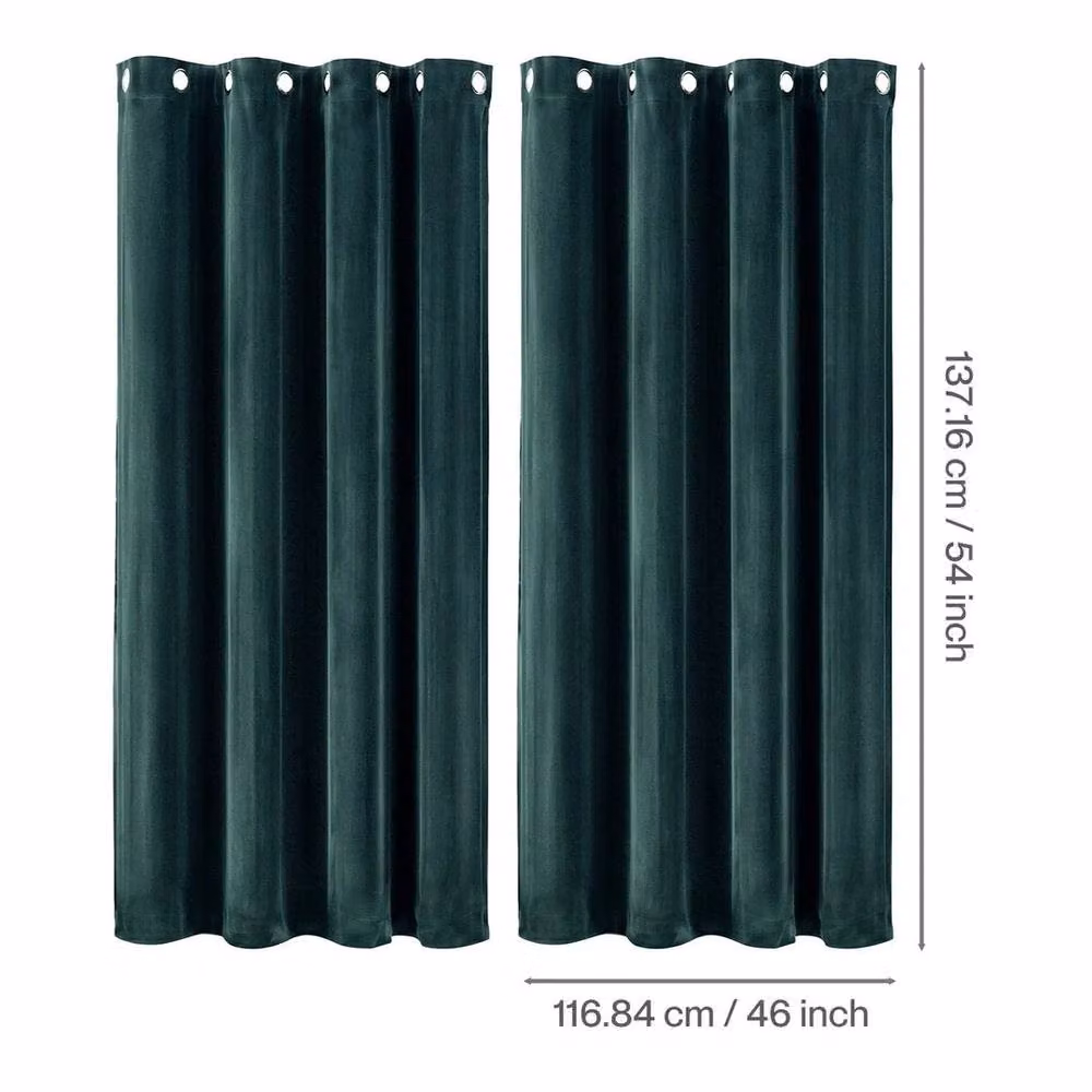 Kelvenix Dark Green Velvet Thermal Blackout Curtains with Eyelets, W: 100 cm, H: 137.16 cm – 2