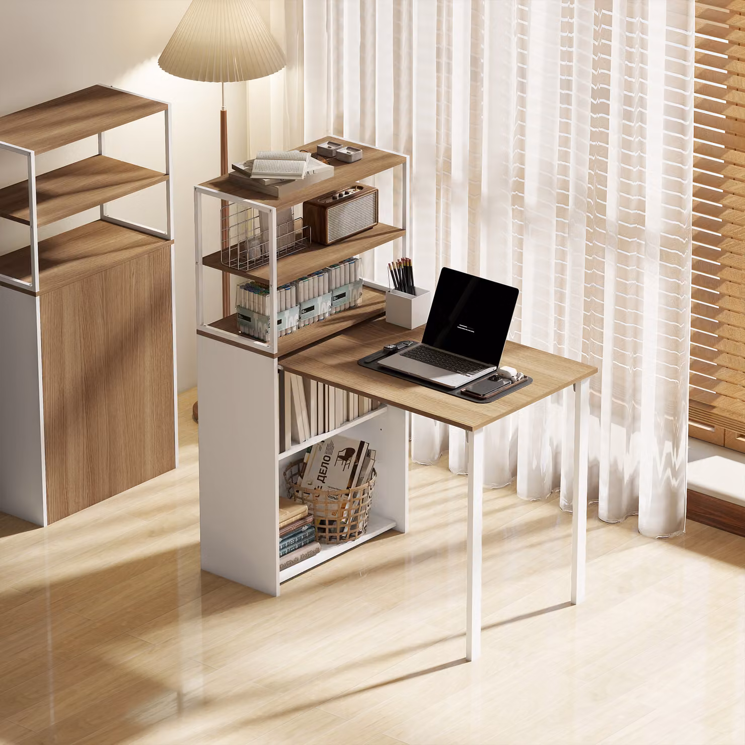HOMCOM Folding Shelf and Writing Desk in Brown and White, W/D/H: 105 x 80 x 60 cm – 2
