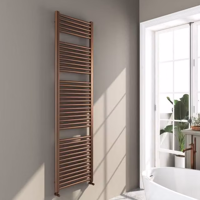 Bathroom Kingdom Omata Brushed Bronze Straight Heated Towel Rail, Brown, H 180 cm x W 50 cm x D 50 cm