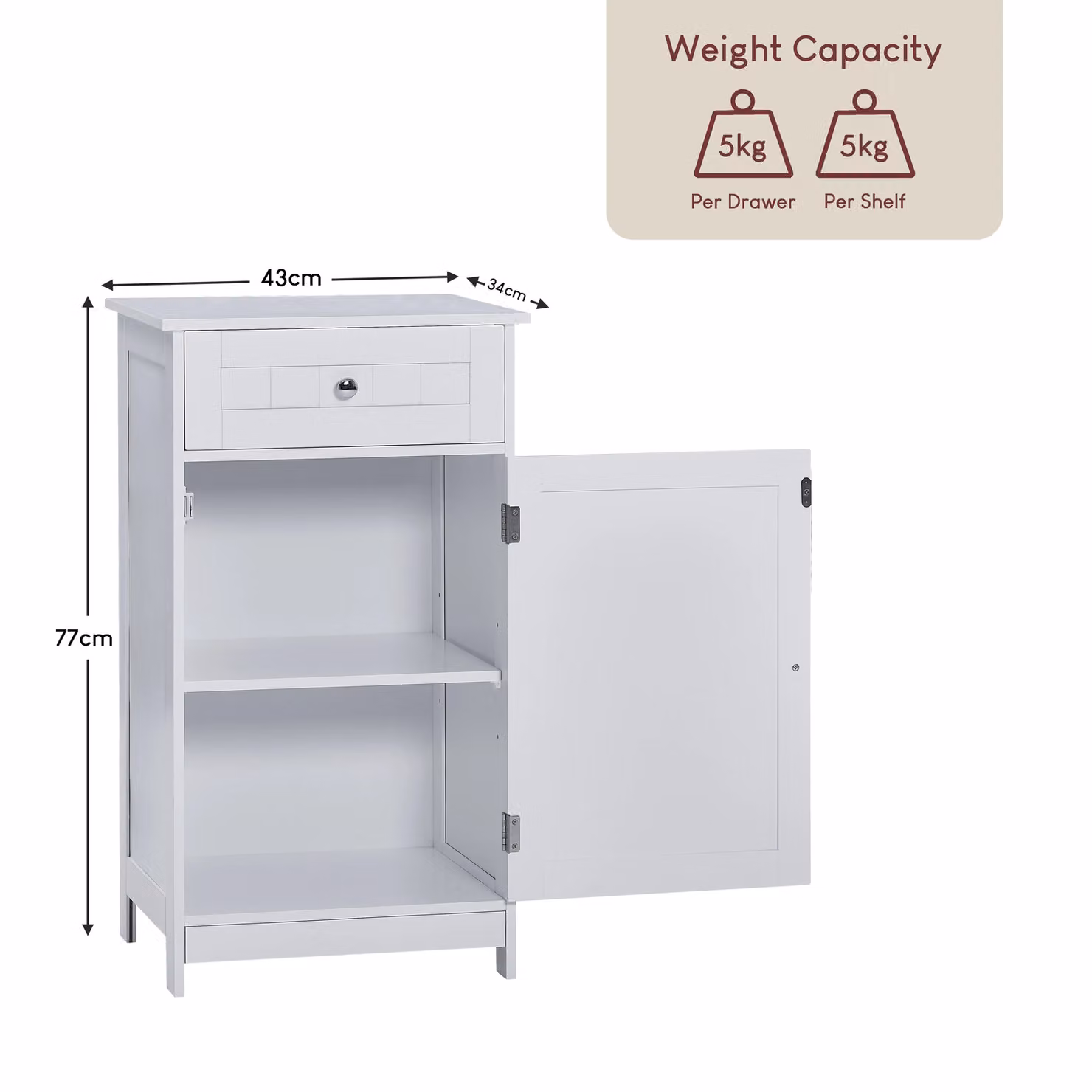 Home Discount Bath Vida Priano White Freestanding Bathroom Cabinet with 1 Door and 1 Drawer – 2