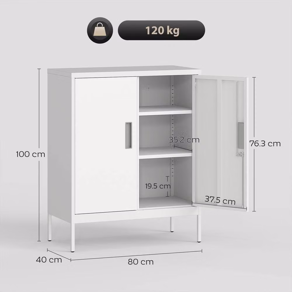 ERGOVEXA Lockable Metal Storage Cabinet with Adjustable Shelves and Hinged Doors, White, W/D/H: 80 x 40 x 100 cm – 2