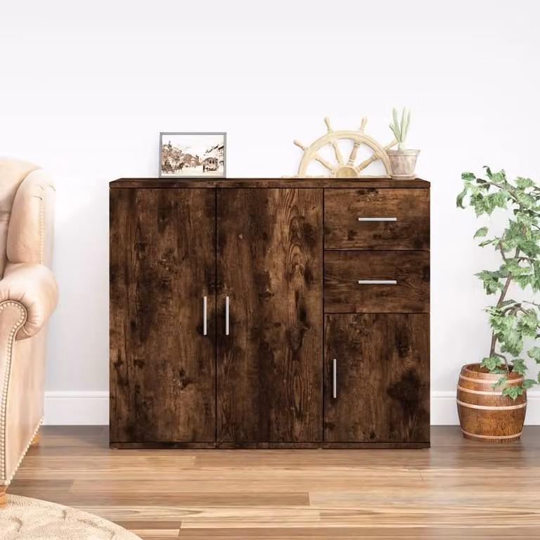 Berkfield Home Modern Smoked Oak Sideboard in Brown, W/D/H: 91 x 29.5 x 75 cm