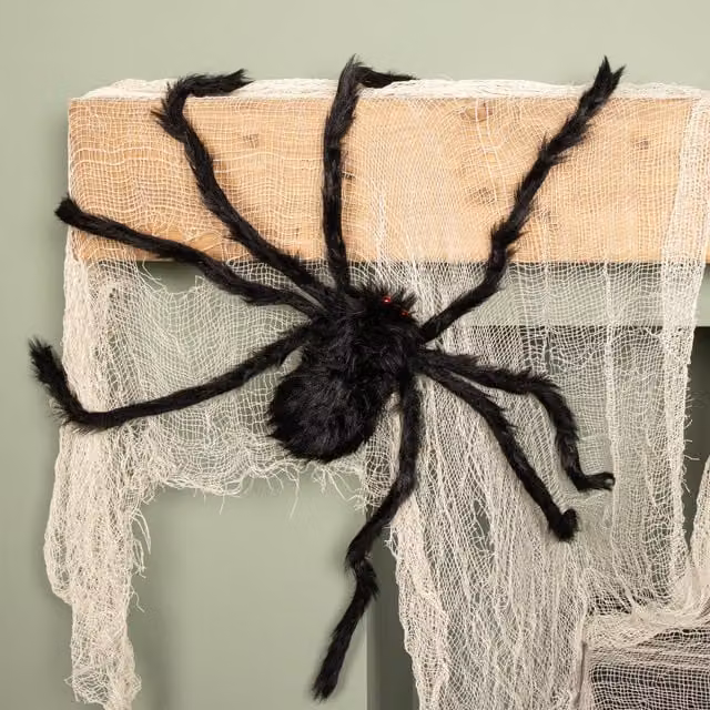 Samuel Alexander 90cm Black Furry Halloween Spider Decoration with Extendable Legs and Red Eyes – 1