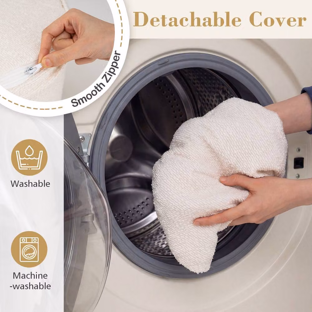 Costway Soft Foam Filled Pouf Ottoman in White with Removable Cover, W: 45 cm, D: 35 cm – 4