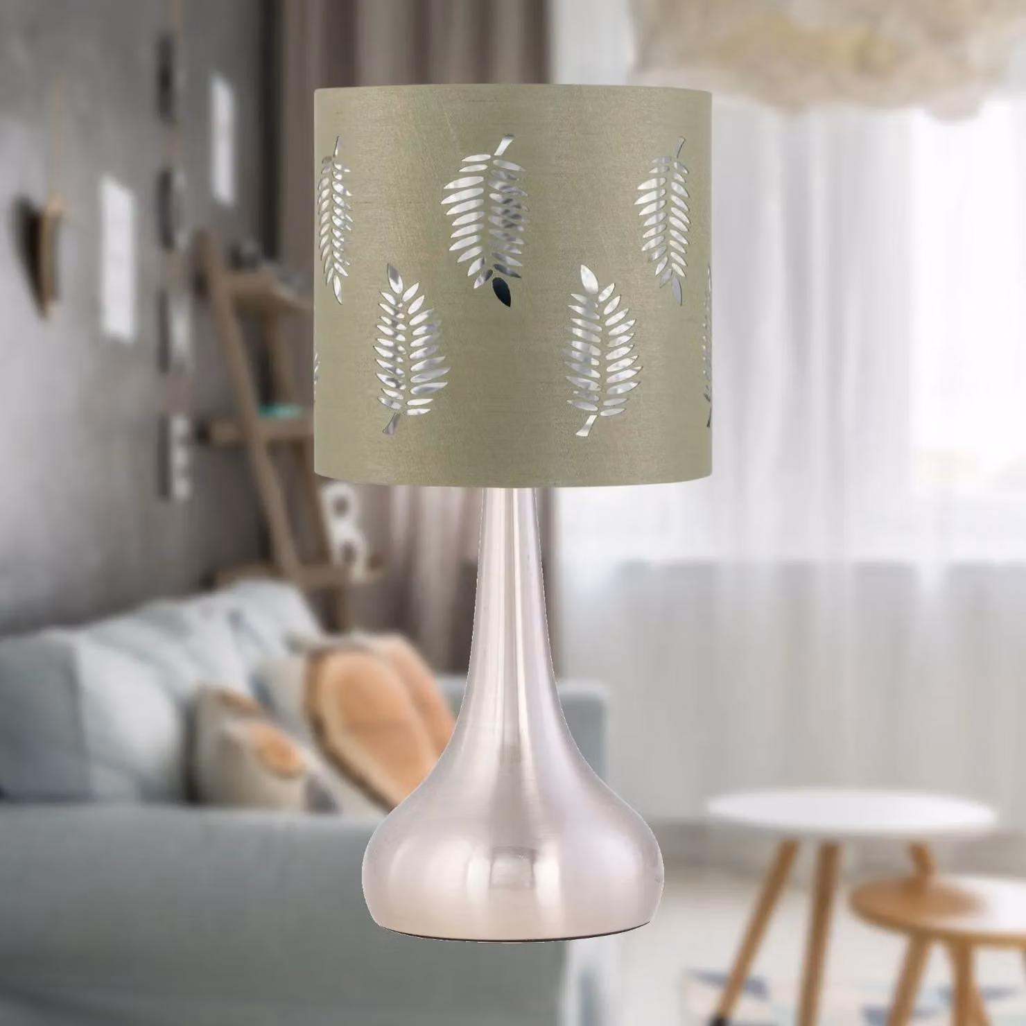 First Choice Lighting Romana Touch Table Lamp in Chrome with Green Fabric Shade – 2