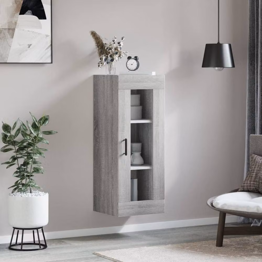 Berkfield Home Wall Mounted Cabinet in Grey Sonoma with Glass Doors, W/D/H: 34.5 x 34 x 90 cm – 3