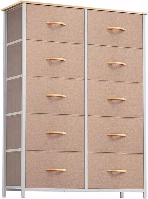 VOGREX 10 Drawer Bedroom Storage Chest with Steel Frame in Khaki – 1