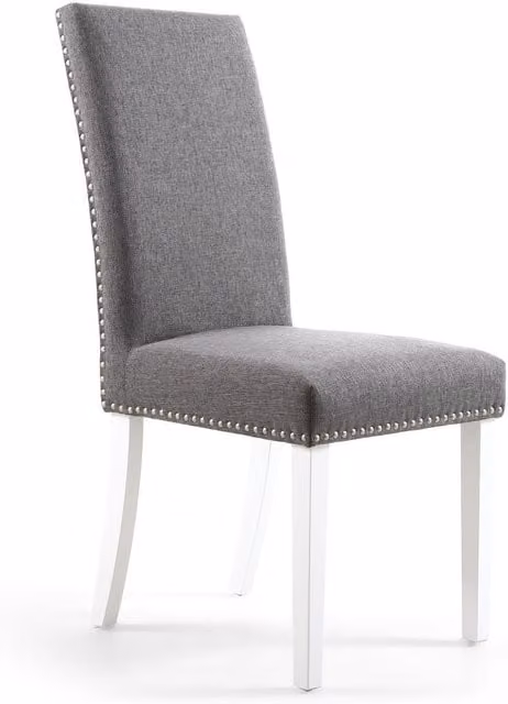 Netfurniture RivendelLis Stud Detail Linen Effect Steel Grey Dining Chair with White Legs