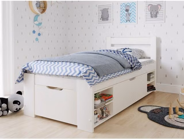 Noomi Hansa Modern Storage Bed with Drawers in White, W/D/H: 90 x 190 cm