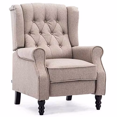 More4Homes Althorpe Wing Back Recliner Armchair in Grey and Beige Fabric and Synthetic Leather, W/D/H: 82 x 78 x 105 cm