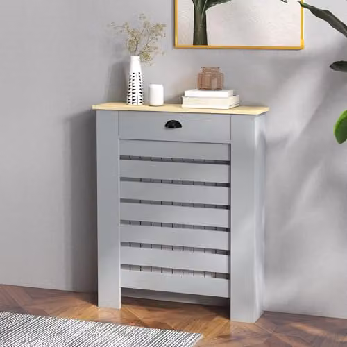 HOMCOM Radiator Cover with Drawer in Grey MDF, H 95.5 x W 78 x D 19 cm – 2