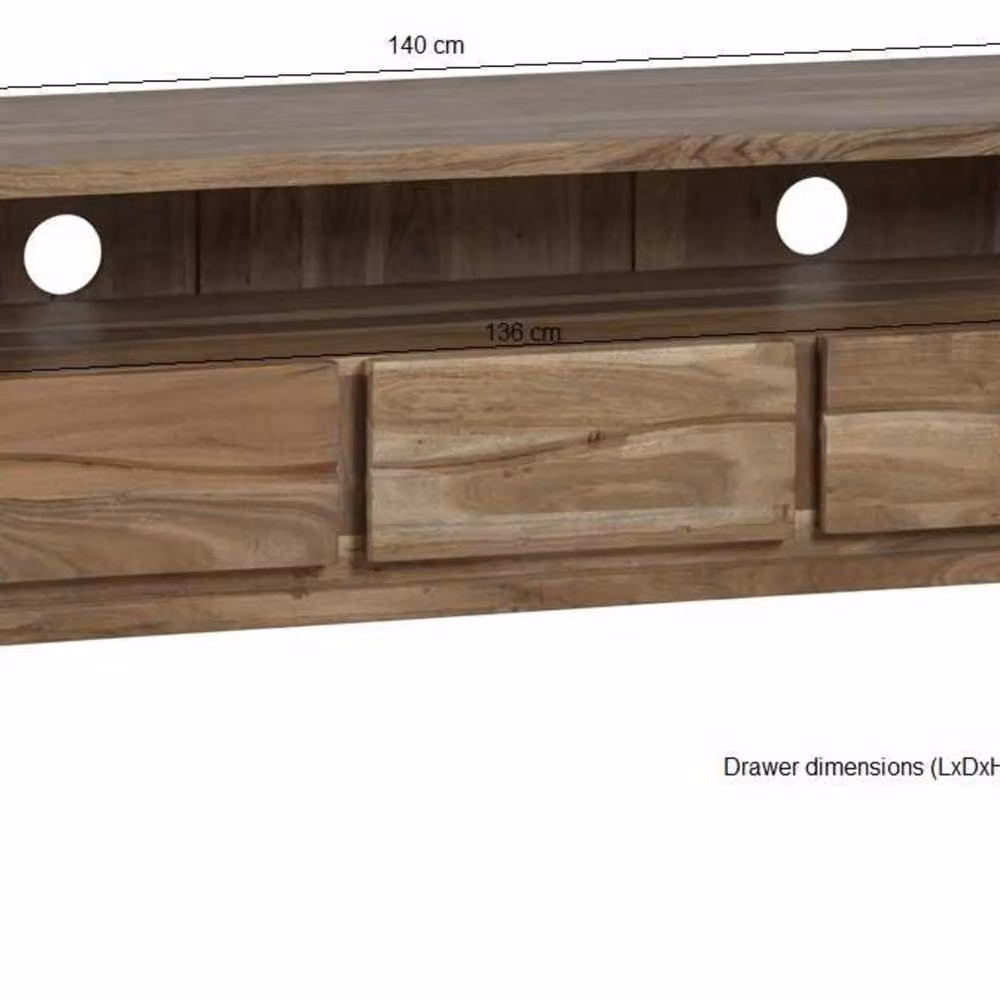 Wyld Haus Wellington Industrial Acacia Wood Media Unit with 3 Drawers in Brown – 2
