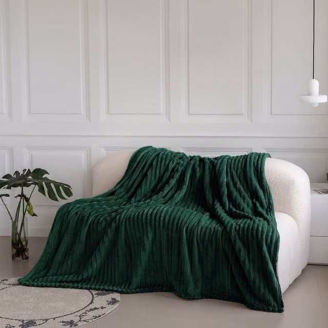 Velosso Green Striped Velvet Throw W: 150 cm, D: 200 cm