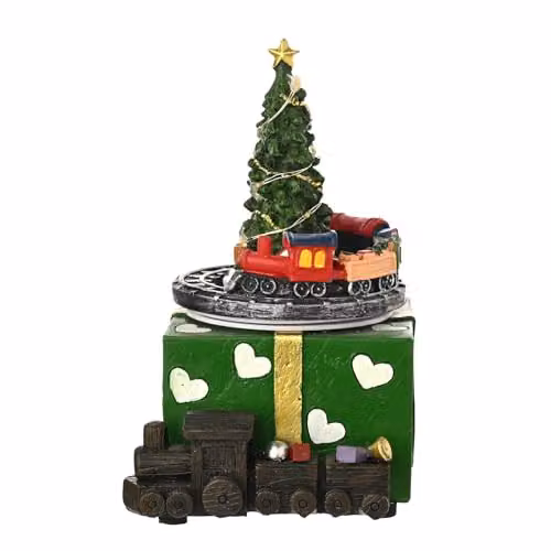 Widdop and Co Regal Tidings Light Up Christmas Tree with Rotating Train, Green, Gold and Multicolour Tabletop Festive Ornament