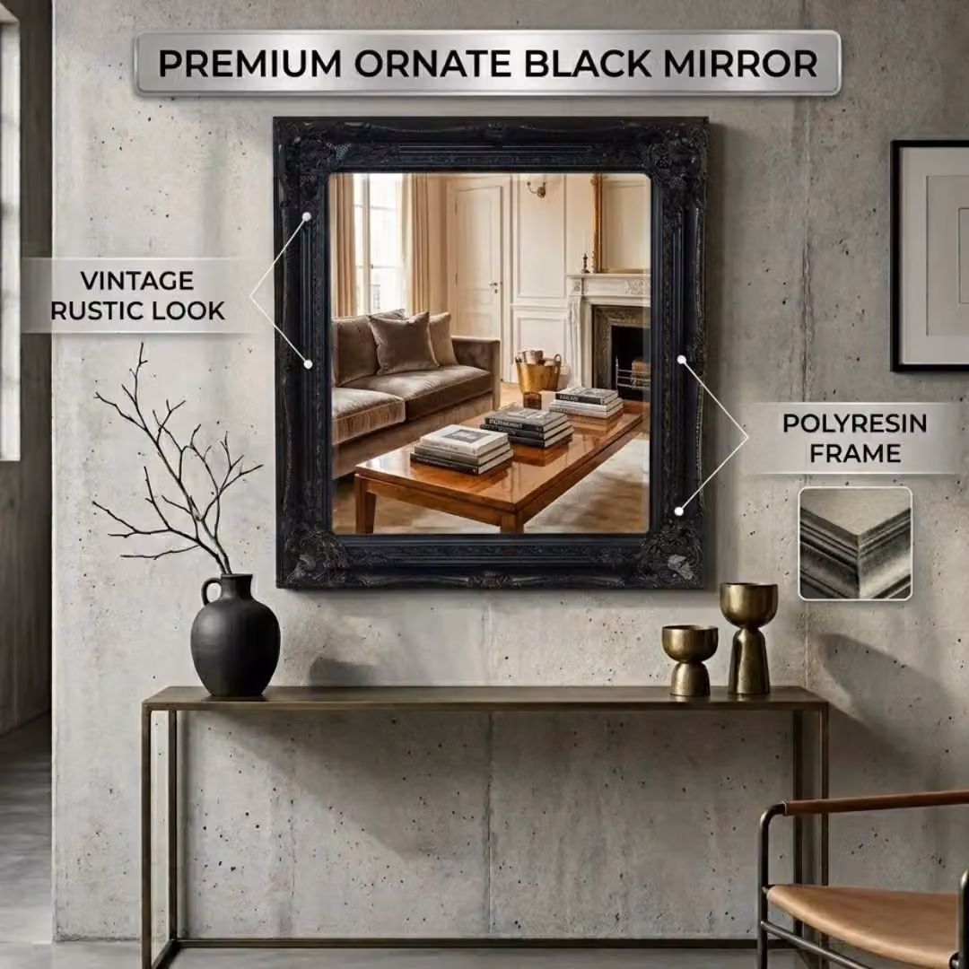 HOME LUXE INTERIOR Antique Black Rectangular Wall Mirror, W: 60 cm, H: 130 cm – 3