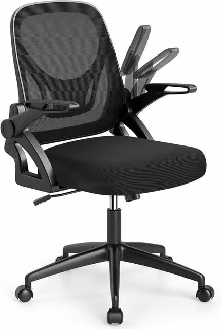 Gymax Black Fabric Swivel Mesh Office Chair with Adjustable Height and Flip-up Arms