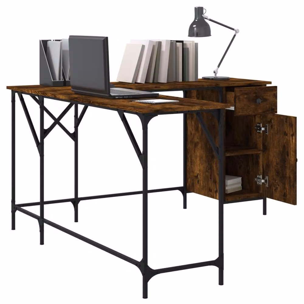 Berkfield Home Smoked Oak Corner Desk in Brown, W/D/H: 141 x 141 x 75 cm – 2