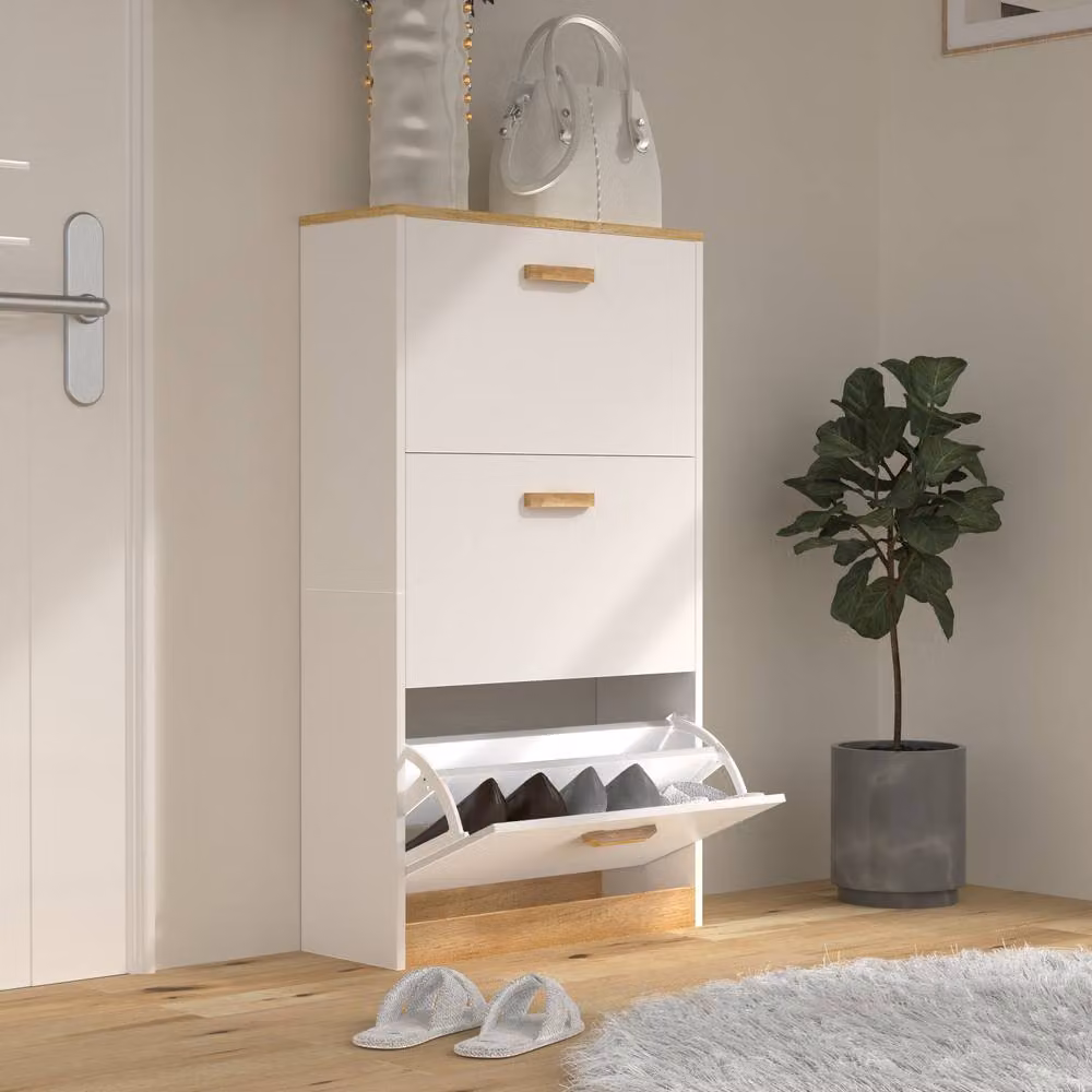 VCM Halom M White Modern Matt MDF Shoe Cabinet with Tilting Compartments H 105 x W 59 x D 22 cm – 2