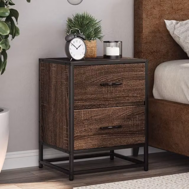Berkfield Home Set of 2 Brown Oak Bedside Cabinets, W/D/H: 40 x 31 x 50 cm