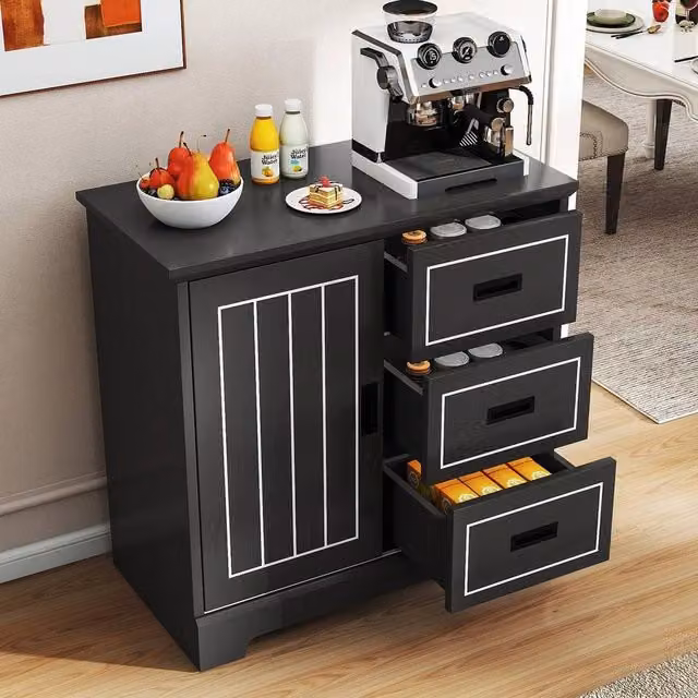 KORVIXA Black Farmhouse Coffee Bar Station Sideboard – 1