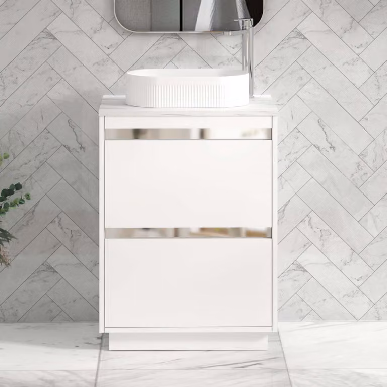 Royal Bathrooms Orion 800mm Matt White Floor Standing 2 Drawer Vanity Unit with Lyon Basin and Chrome Accent Trim