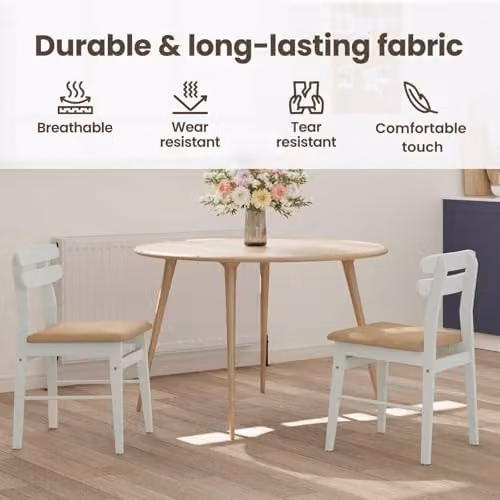 vidaXL Set of 2 Vintage Dining Chairs in White and Brown Rubberwood with Fabric Seats – 2