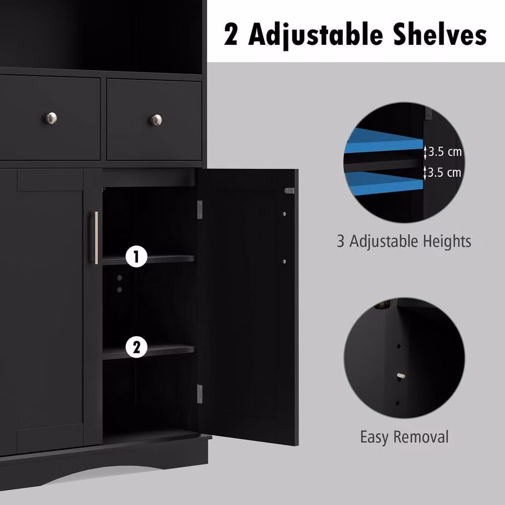 Havendro Freestanding Black Matt Bathroom Floor Cabinet with 2 Hinged Doors, Internal Shelves and Drawers – 3