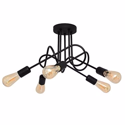 Netlighting Helam Oxford Multi Arm Semi Flush Ceiling Light in Black, Diameter: 50 cm