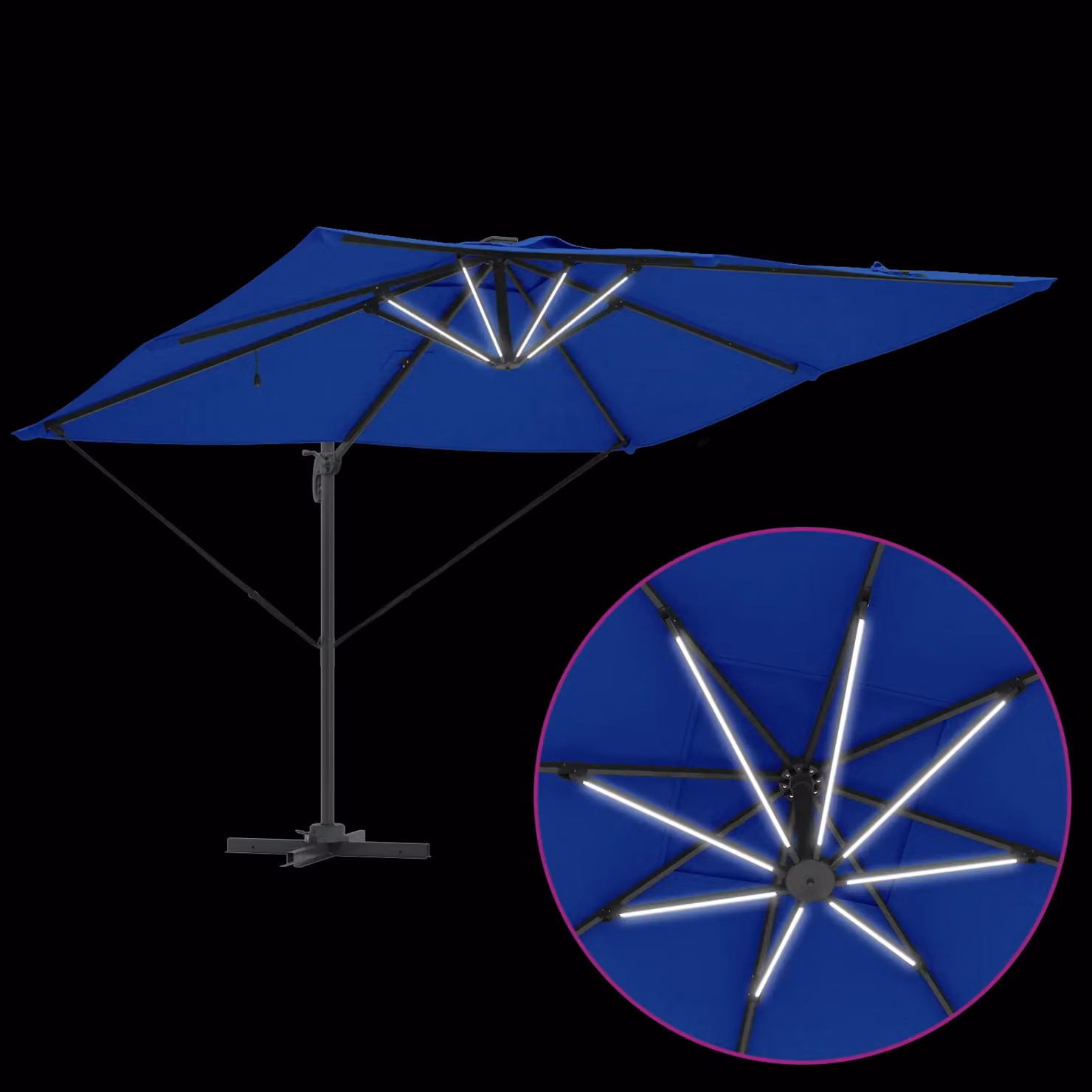 Berkfield Home Roma Cantilever Parasol with LEDs in Azure Blue, Aluminium and Polyester, W/D/H: 286 x 285 x 270 cm – 5