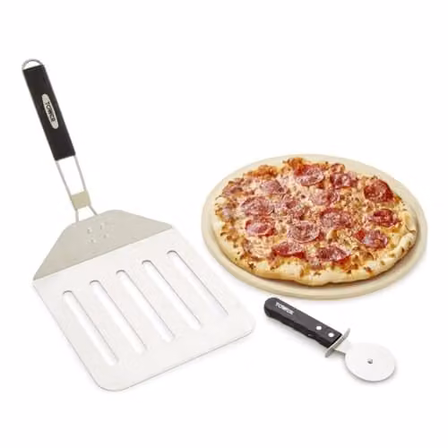 Tower 3 Piece Stainless Steel Pizza Tool Set with Stone and Cutter in Silver