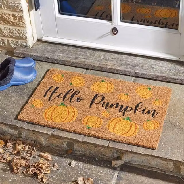 Marco Paul Pumpkin Graphic Coir Door Mat in Brown, Orange and Black