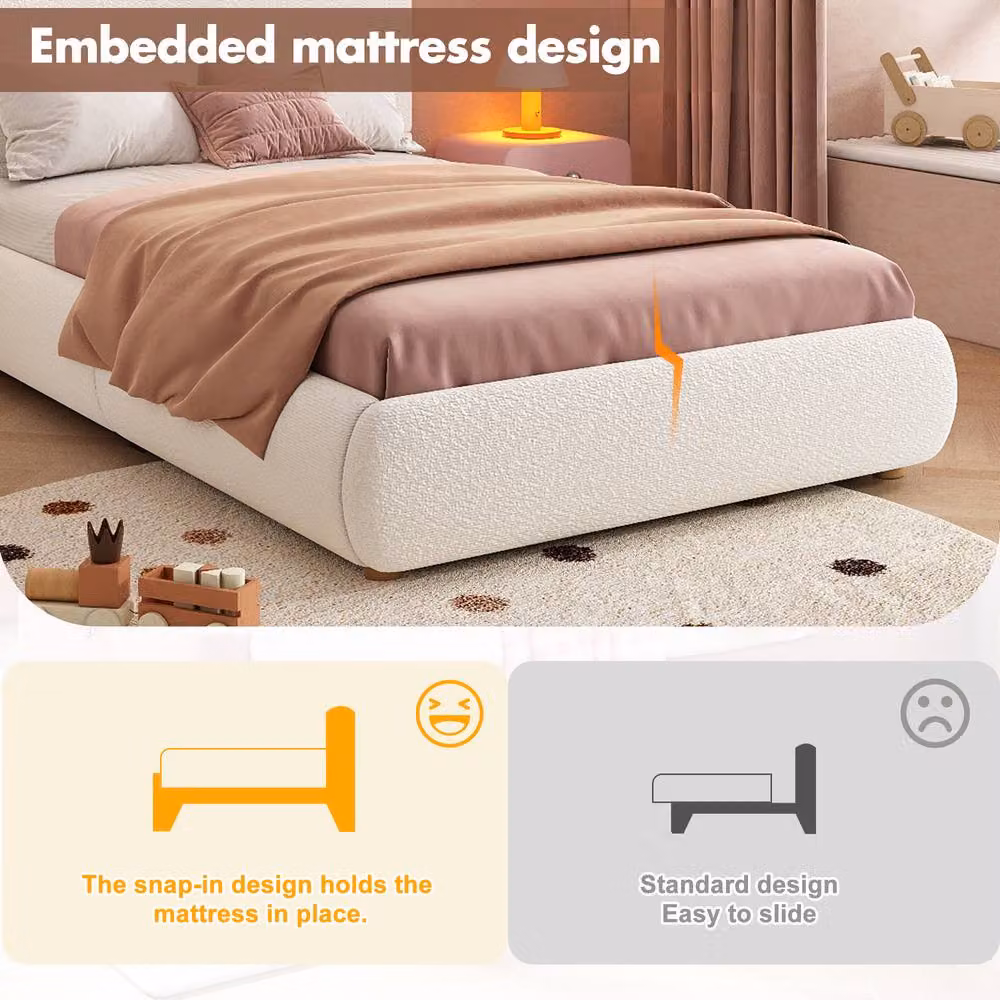 Merax White Boucle Single Ottoman Storage Bed Frame W: 90 cm, D: 190 cm – 3