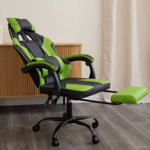 Samuel Alexander Ergonomic Green Faux Leather Gaming Chair with Headrest and Foot Ring – 2