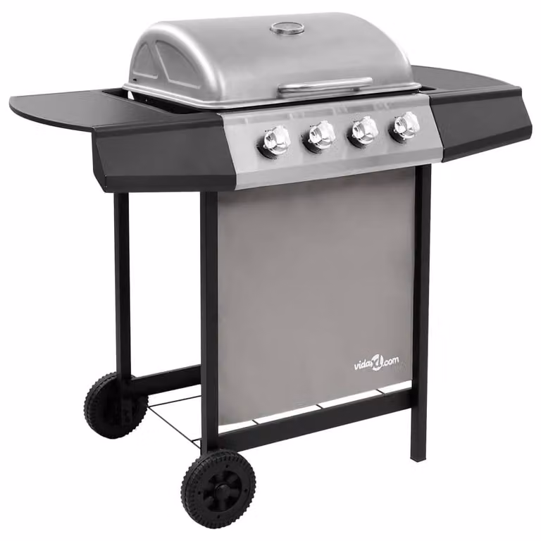 Berkfield Home 4-Burner Gas BBQ Grill in Black and Silver with Stainless Steel Cart
