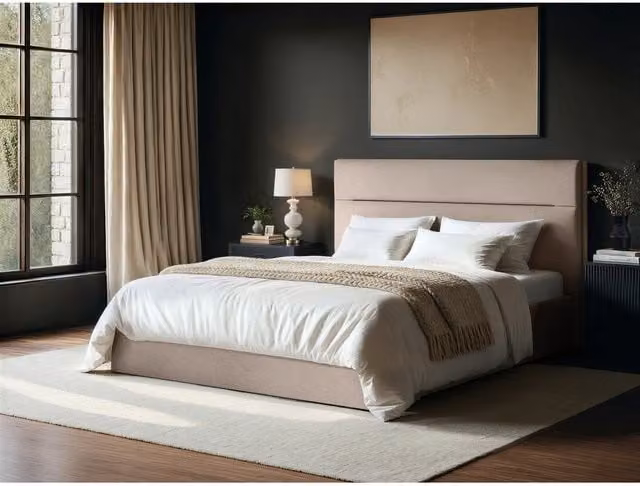 Solace+Co Modern Upholstered Ottoman Bed in Beige and White, W/D/H: 140 x 200 cm