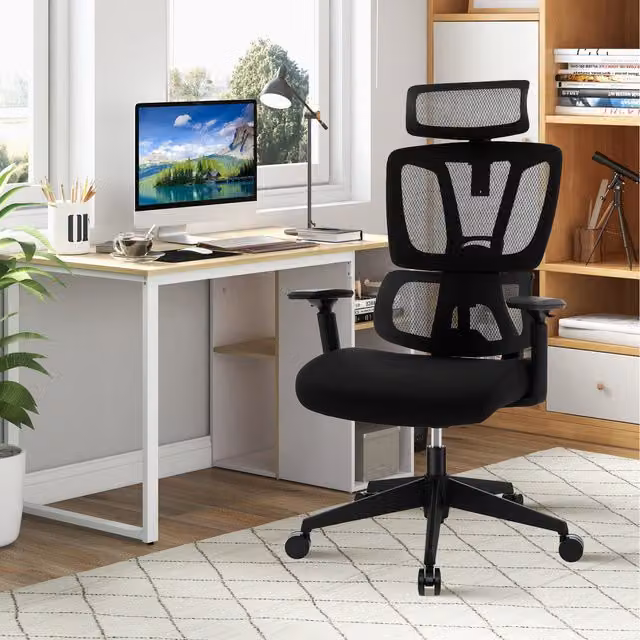 Costway Ergonomic Black Office Chair with Headrest and Armrests
