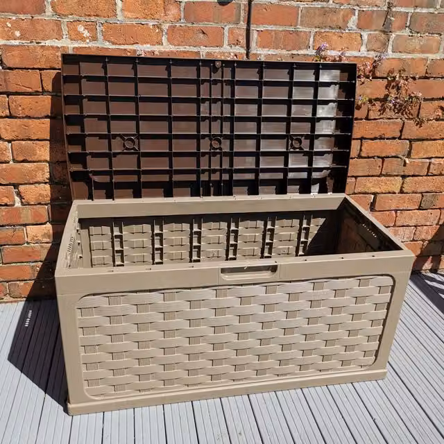 Samuel Alexander 335 Litre Rattan Style Garden Cushion Storage Box with Sit on Lid - Brown