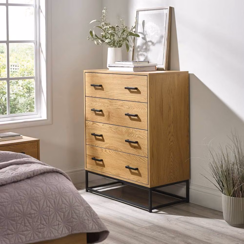 Cheshire Ashford 4 Drawer Chest in Light Oak Effect and Black – 3